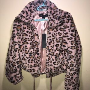 VS PINK faux fur leopard print coat